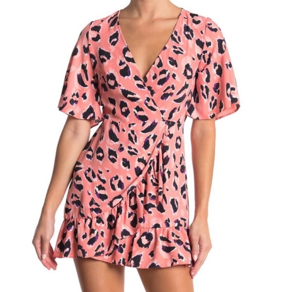 TOPSHOP Pink Leopard Print Wrap Dress